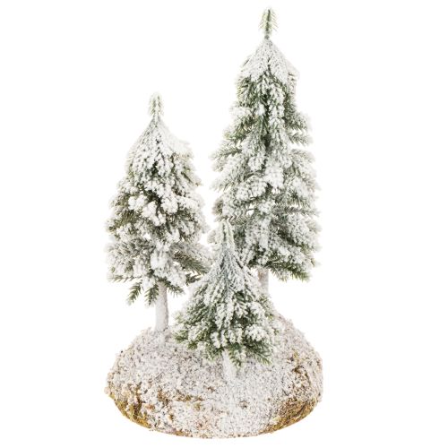 Sniegu padengtos eglės, dirbtinis žiemos peizažas kalėdiniam kaimeliui ir stalo dekoracijai, 29 cm