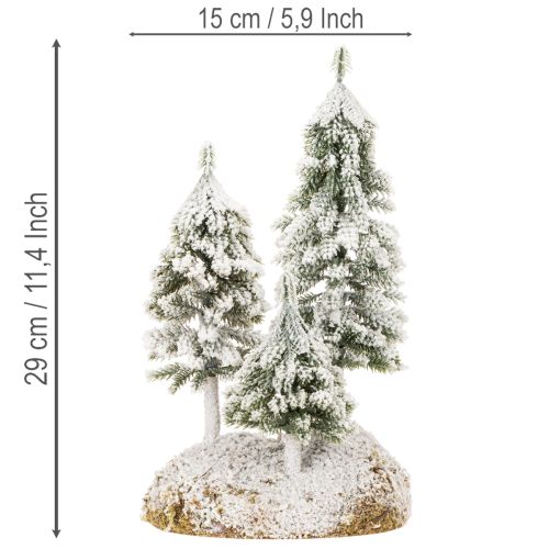 Sniegu padengtos eglės, dirbtinis žiemos peizažas kalėdiniam kaimeliui ir stalo dekoracijai, 29 cm | Floristik24.lt