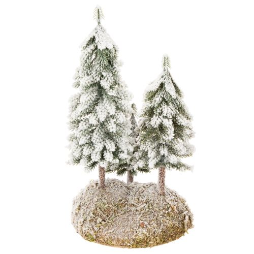 Sniegu padengtos eglės, dirbtinis žiemos peizažas kalėdiniam kaimeliui ir stalo dekoracijai, 29 cm | Floristik24.lt
