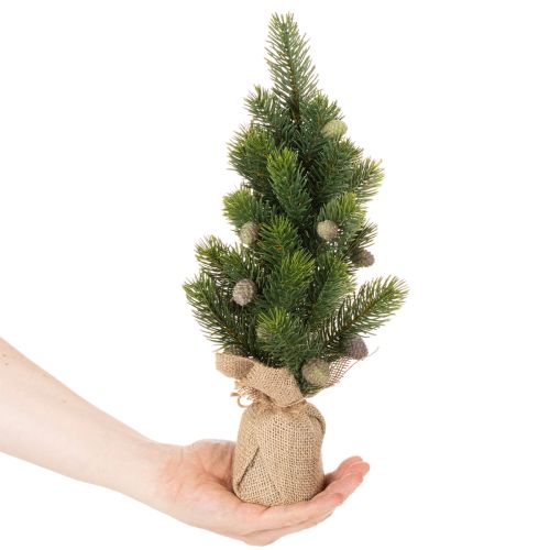 Dirbtinė Kalėdų eglutė džiuto maiše, maža stalo puošmena, mini Kalėdų eglutė, 38 cm | Floristik24.lt