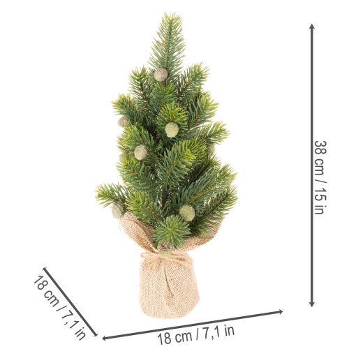 Dirbtinė Kalėdų eglutė džiuto maiše, maža stalo puošmena, mini Kalėdų eglutė, 38 cm | Floristik24.lt