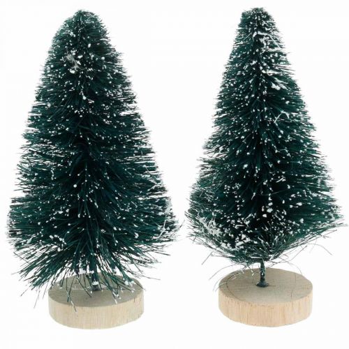 Floristik24 Mini eglė apsnigta, žiemos puošmena, eglutė H9,5cm Ø5cm 2vnt