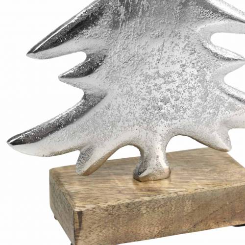 Dekoratyvinė eglė ant medinio pagrindo sidabrinė, natūralaus metalo 24cm × 16cm | Floristik24.lt