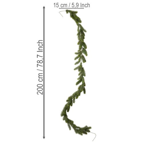 Dirbtinės žalios eglės girlianda šventinei dekoracijai, 200 cm | Floristik24.lt