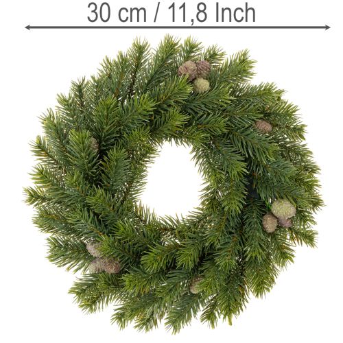 Dirbtinių eglių šakų vainikas su kankorėžiais durims arba stalui, 30 cm | Floristik24.lt