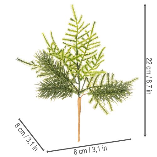 Dirbtinė eglės šaka šventinei dekoracijai, 22 cm, 2 vnt. | Floristik24.lt