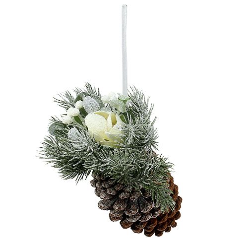 Floristik24 Kankorėžiai su puošmena pakabinti balti 25cm - 30cm