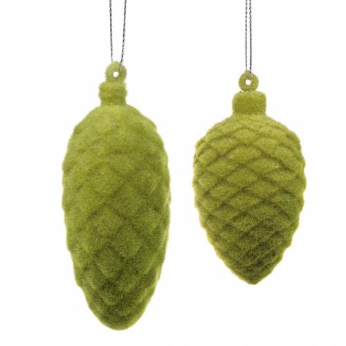 Floristik24 Dekoratyviniai kūgiai flokuoti samanų žalia 9,5cm/8cm 12 vnt
