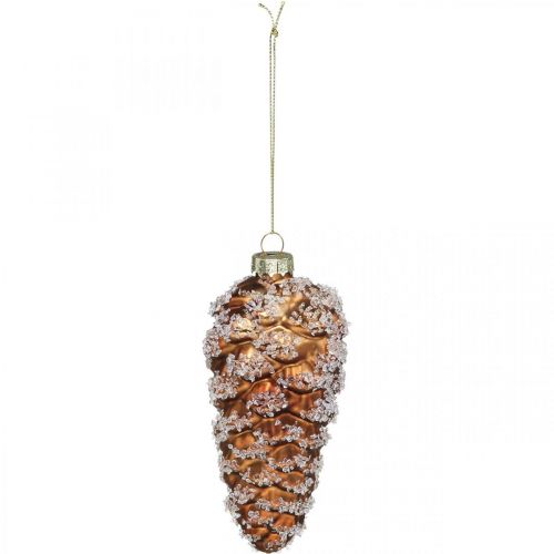 Floristik24 Kankorėžiai su sniegu, kalėdiniai papuošimai, eglutės papuošimai rudi H13cm Ø6cm tikras stiklas 3vnt.