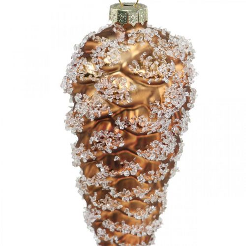 Floristik24 Kankorėžiai su sniegu, kalėdiniai papuošimai, eglutės papuošimai rudi H13cm Ø6cm tikras stiklas 3vnt.