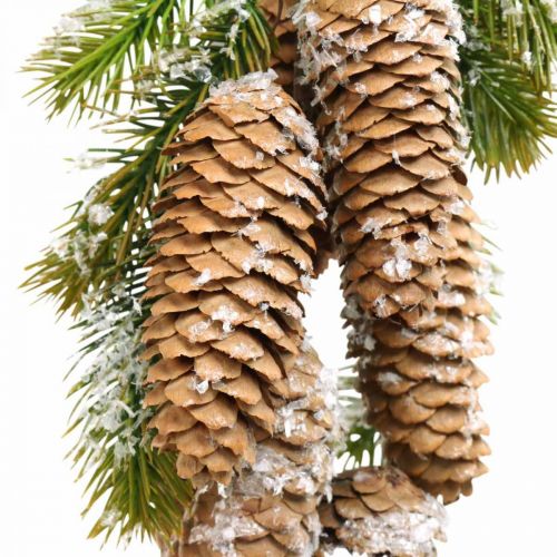 Floristik24 Eglės žalias su kūgiais, žieminė puošmena, eglės šaka pakabinimui, apsnigto spygliuko puošmena L33cm