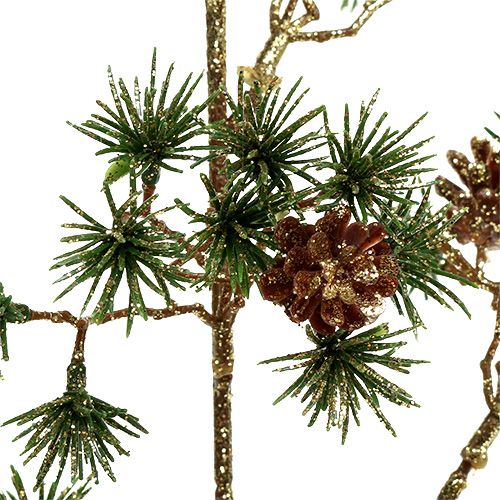 Floristik24 Eglės šakelė žalia, aukso blizgučiai 46cm
