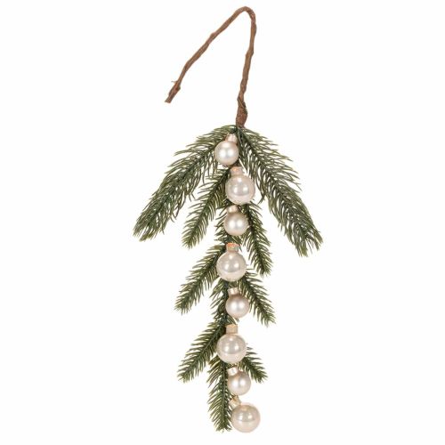 Dirbtinė eglės šakelė su baltais mini kalėdiniais žaisliukais, 46 cm, 2 vnt. pirkti | Floristik24.lt