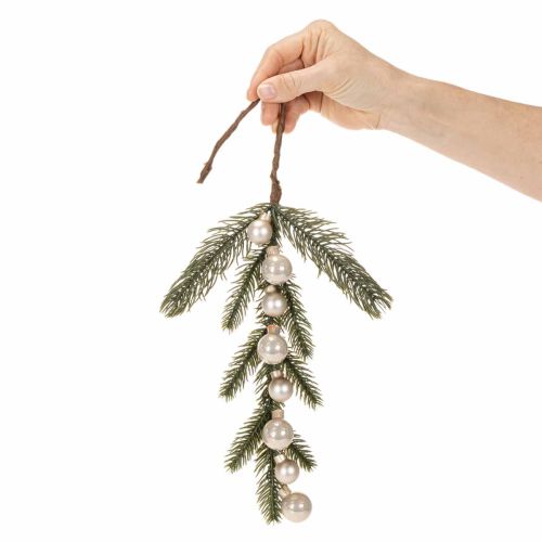 Dirbtinė eglės šakelė su baltais mini kalėdiniais žaisliukais, 46 cm, 2 vnt. | Floristik24.lt