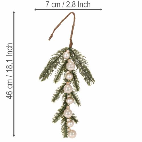 Dirbtinė eglės šakelė su baltais mini kalėdiniais žaisliukais, 46 cm, 2 vnt. | Floristik24.lt