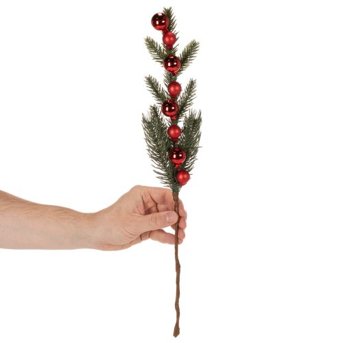 Dirbtinė eglės šakelė su kalėdiniais žaisliukais, 48 cm, 2 vnt. | Floristik24.lt