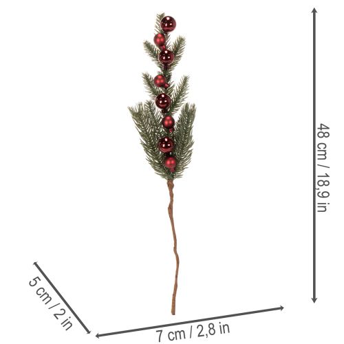 Dirbtinė eglės šakelė su kalėdiniais žaisliukais, 48 cm, 2 vnt. | Floristik24.lt