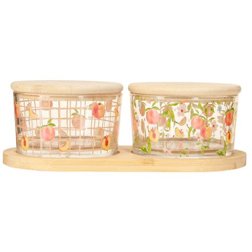daiktų Tapas rinkinio persikinio motyvo taurės su dangteliu medinės 20×10×6,5cm