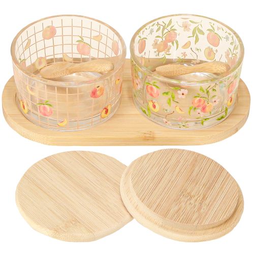 daiktų Tapas rinkinio persikinio motyvo taurės su dangteliu medinės 20×10×6,5cm