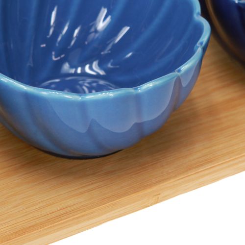 daiktų Tapų rinkinys su keraminiais dubenėliais ant padėklo mėlynos ir baltos spalvos 40×10cm
