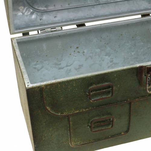 Floristik24 Sodinimo krepšys su dangteliu ir odiniais dirželiais metalo pilka, ruda/rūdžių H25cm