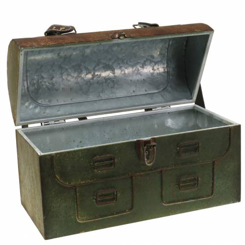 Floristik24 Sodinimo krepšys su dangteliu ir odiniais dirželiais metalo pilka, ruda/rūdžių H25cm