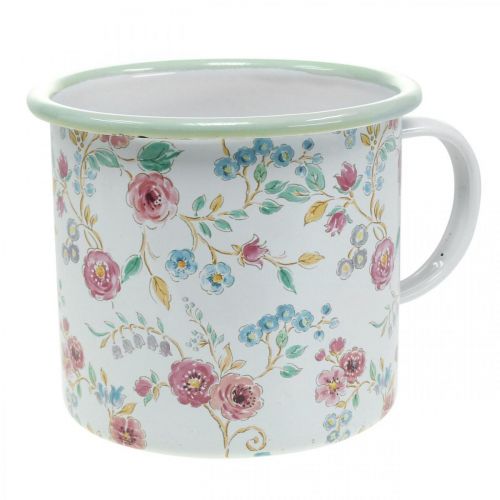 daiktų Augalinės puodelio rožės Emalio dekoratyvinis puodelis su rankena balta Ø9,5cm