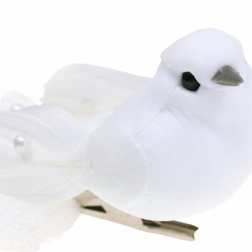 Floristik24 Balandis su perlais ir segtuku baltas H4,5cm 12vnt