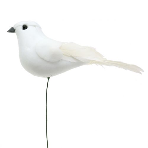 Floristik24 Dekoratyviniai balandžiai ant vielos balti 11cm 6vnt