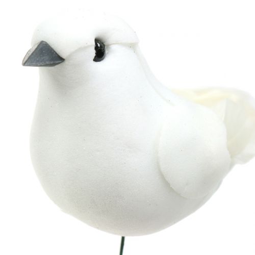 Floristik24 Dekoratyviniai balandžiai ant vielos balti 11cm 6vnt