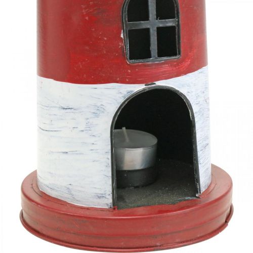 Floristik24 Arbatos šviestuvo švyturio metalo apdaila jūrinė raudona, balta Ø14cm H41cm