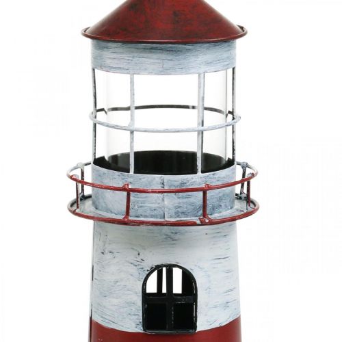 Floristik24 Arbatos šviestuvo švyturio metalo apdaila jūrinė raudona, balta Ø14cm H41cm