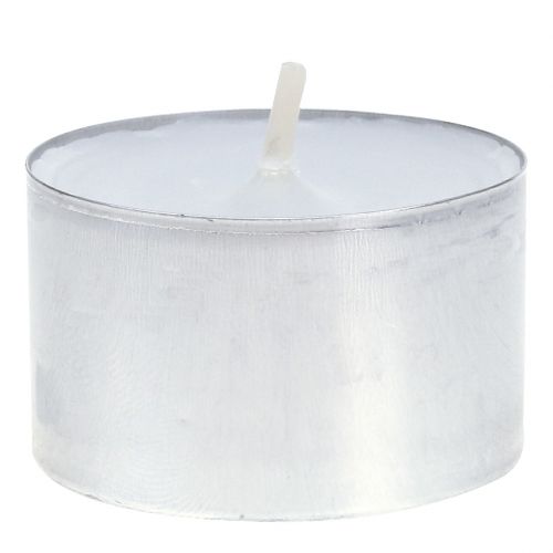 Arbatinės žvakutės 75vnt baltos aliuminio dubenėlyje, degimo laikas 8 val