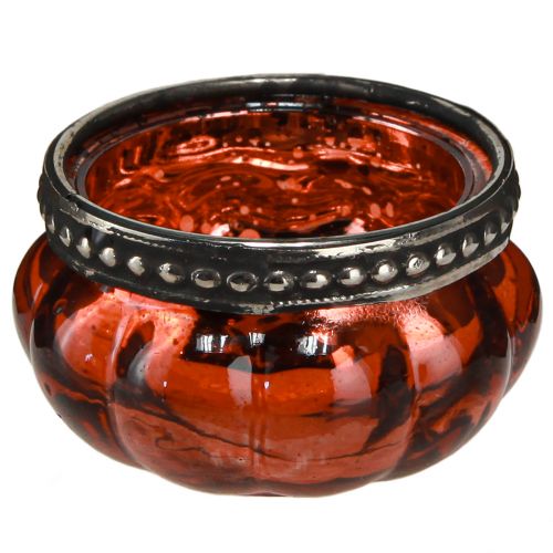Floristik24 Žiebtuvėlio stiklas senovinis raudonas sidabras su metaliniu apvadu Ø6cm H3,5cm