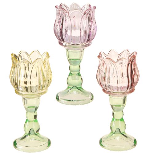 Floristik24 Žvakės stiklas gėlių arbatinių žvakių laikiklio stiklas 3 spalvų Ø7cm H16cm 3vnt