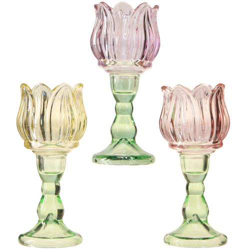 Floristik24 Žvakės stiklas gėlių arbatinių žvakių laikiklio stiklas 3 spalvų Ø7cm H16cm 3vnt