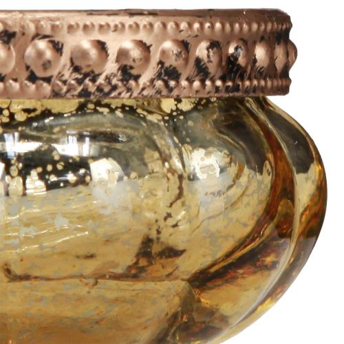 daiktų Arbatinės stiklinės šampano senovinio aukso spalvos su metaliniu apvadu Ø6cm H3,5cm