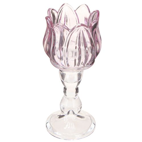 Arbatinės stiklinės tulpės arbatinės žvakidės laikiklis stiklas violetinis Ø7cm H16cm 2vnt