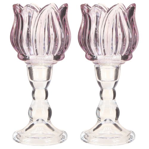 daiktų Arbatinės stiklinės tulpės arbatinės žvakidės laikiklis stiklas violetinis Ø7cm H16cm 2vnt
