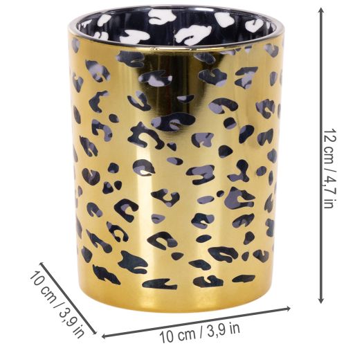 Stiklinė žvakutė su leopardo raštu stalo dekoravimui, 12 cm | Floristik24.lt