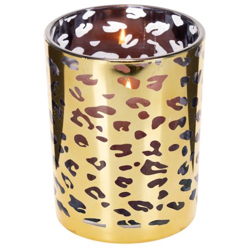 Stiklinė žvakutė su leopardo raštu stalo dekoravimui, 12 cm | Floristik24.lt