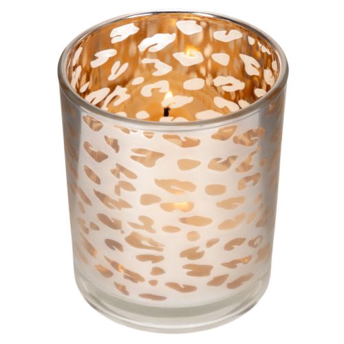 Stiklinė žvakutė su leopardo raštu, dviejų spalvų, 8 cm | Floristik24.lt