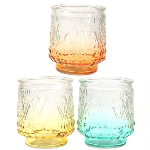 Floristik24 Žiebtuvėlio stiklas oranžinis/geltonas/turkis Ø8cm 3vnt