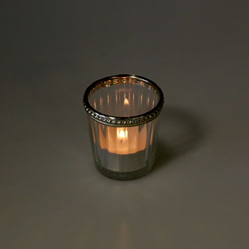 Floristik24 Senovinis arbatos žvakidės stiklas su metaliniu apvadu Ø6cm H6cm 4vnt