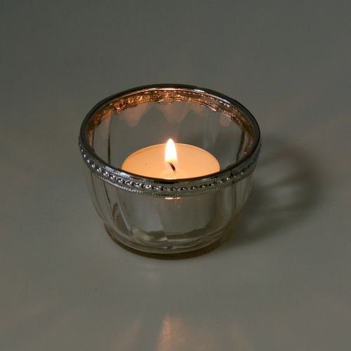 daiktų Senovinis arbatos žvakidės stiklas su metaliniu apvadu Ø7cm H4cm