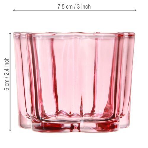 daiktų Žvakės laikiklis gėlytės arbatinės žvakidės stiklas rožinis Ø7.5cm H6cm 6vnt