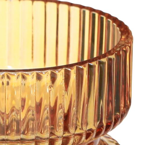 daiktų Žvakės laikiklis stiklinis briaunotas dekoratyvinis oranžinis Ø9cm H7cm 4 vnt