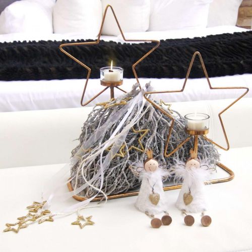 Floristik24 Arbatinės lemputės laikiklis Star Metal Golden Vintage 2 liepsnos L38cm