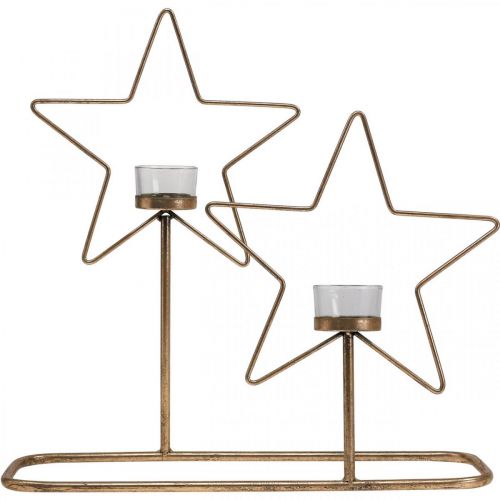 daiktų Arbatinės lemputės laikiklis Star Metal Golden Vintage 2 liepsnos L38cm