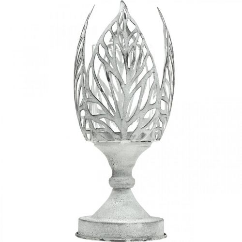daiktų Žibintas metalinis baltas, arbatinės žvakidės laikiklis gėlė Ø13cm H30cm